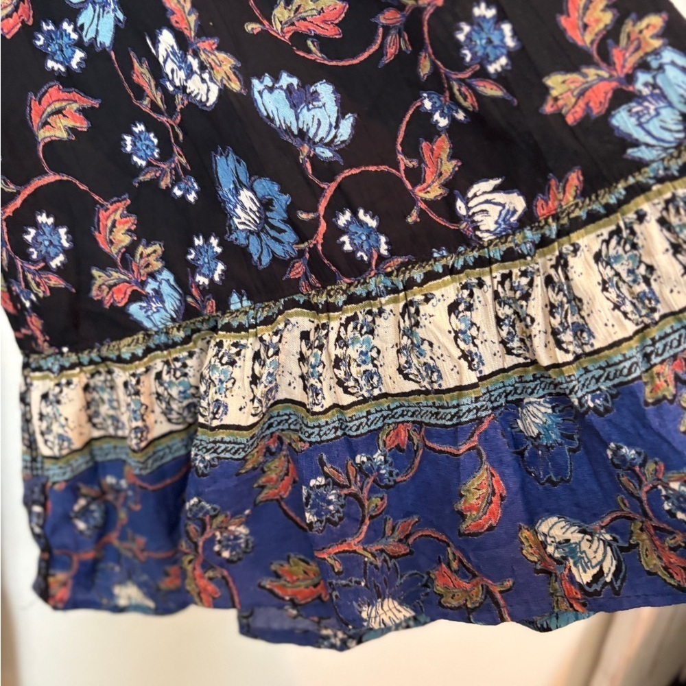 Angie Floral Flare Sleeve Blue Ruffle Smocked Boho Cottagecore Dress  Size M - Picture 14 of 16